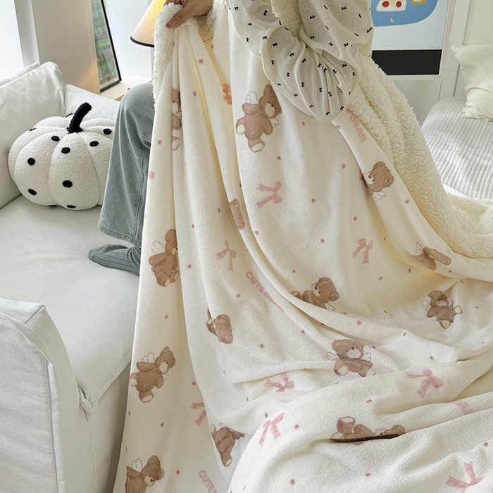 91家纺网 家纺一手货源 找家纺 吉象家纺 2024新款高克重牛奶绒羊羔绒印花毛毯 幸运熊