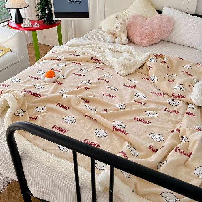 91家纺网 家纺一手货源 找家纺 吉象家纺 2024新款高克重牛奶绒羊羔绒印花毛毯 乐趣狗