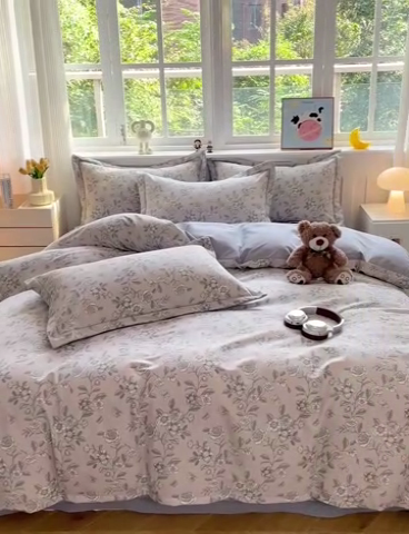 91家纺网 家纺一手货源 找家纺 暖芯优选 2025新款直播爆款加厚全棉磨毛四件套喷气印花纯棉（一字绣工艺款）学生三件套10月上新 啬园