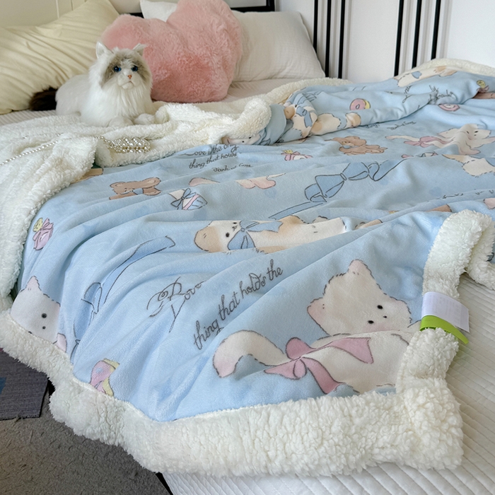 91家纺网 家纺一手货源 找家纺 吉象家纺 2024新款高克重牛奶绒羊羔绒印花毛毯 元气猫咪