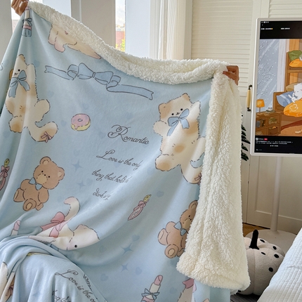 吉象家纺 2024新款高克重牛奶绒羊羔绒印花毛毯 元气猫咪