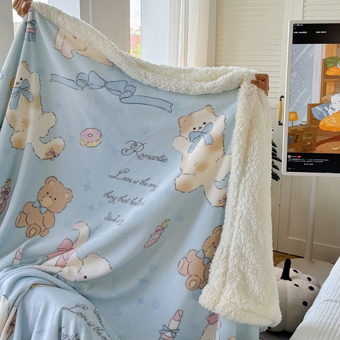 91家纺网 家纺一手货源 找家纺 吉象家纺 2024新款高克重牛奶绒羊羔绒印花毛毯 元气猫咪