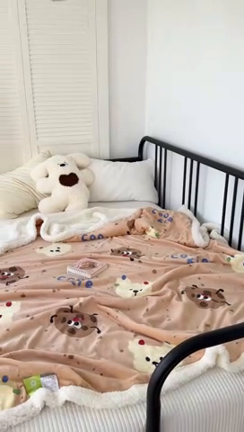 91家纺网 家纺一手货源 找家纺 吉象家纺 2024新款高克重牛奶绒羊羔绒印花毛毯 曲奇饼干