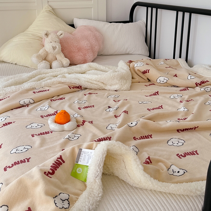 91家纺网 家纺一手货源 找家纺 吉象家纺 2024新款高克重牛奶绒羊羔绒印花毛毯 乐趣狗