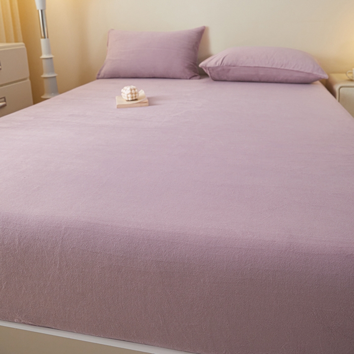 91家纺网 家纺一手货源 找家纺 鑫钰 2024秋冬新款加厚牛奶绒防水床笠 紫色