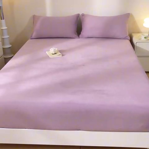 91家纺网 家纺一手货源 找家纺 鑫钰 2024秋冬新款加厚牛奶绒简约纯色床笠 紫色