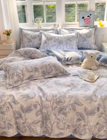 91家纺网 家纺一手货源 找家纺 暖芯优选 2025新款直播爆款加厚全棉磨毛四件套喷气印花纯棉（一字绣工艺款）学生三件套10月上新 汀兰