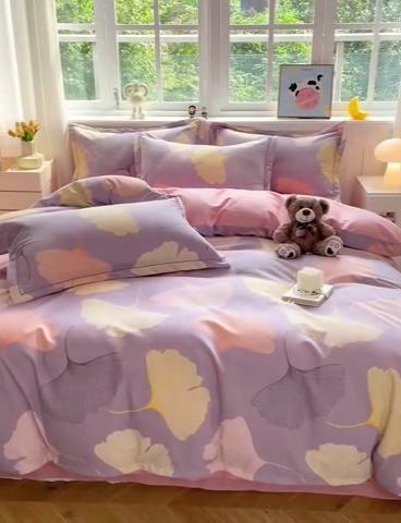 91家纺网 家纺一手货源 找家纺 暖芯优选 2025新款直播爆款加厚全棉磨毛四件套喷气印花纯棉（一字绣工艺款）学生三件套10月上新 秋叶