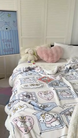 91家纺网 家纺一手货源 找家纺 吉象家纺 2024新款高克重牛奶绒羊羔绒印花毛毯 卡哇伊狗狗