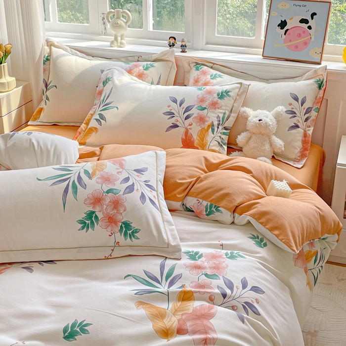 91家纺网 家纺一手货源 找家纺 暖芯优选 2025新款直播爆款加厚全棉磨毛四件套喷气印花纯棉（一字绣工艺款）学生三件套10月上新 金秋