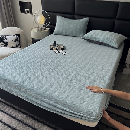 菡宝 2024新款素色烂花床笠 云梦泽蔚蓝