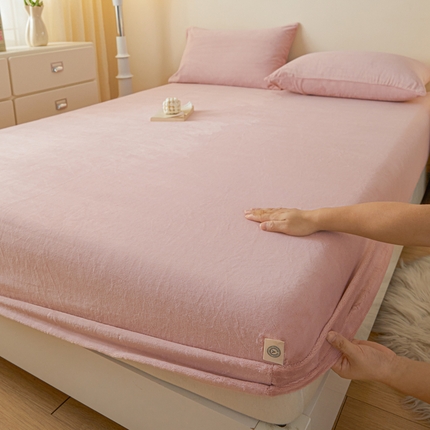鑫钰 2024秋冬新款加厚牛奶绒简约纯色床笠 绯粉