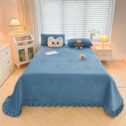 居眠 2024新款A类牛奶绒like小熊系列大豆夹棉床单 Like熊-雾蓝