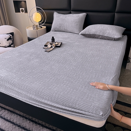 菡宝 2024新款素色烂花床笠 千鸟灰