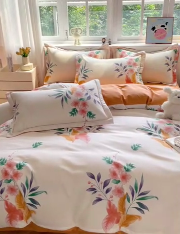 91家纺网 家纺一手货源 找家纺 暖芯优选 2025新款直播爆款加厚全棉磨毛四件套喷气印花纯棉（一字绣工艺款）学生三件套10月上新 金秋