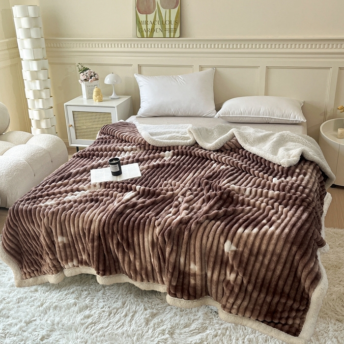 91家纺网 家纺一手货源 找家纺 璐维斯家纺 2025款双层加厚毛毯羊羔绒牛奶绒保暖毯子盖毯午睡法莱绒多功能毯子跨境外贸直播电商专供礼品绒毯 美式咖