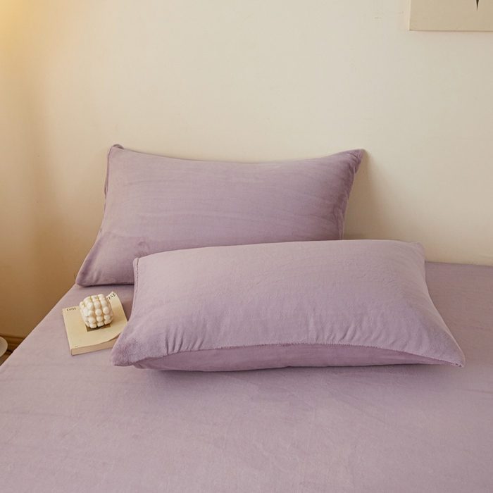 91家纺网 家纺一手货源 找家纺 鑫钰 2024秋冬新款加厚牛奶绒简约纯色床笠 紫色