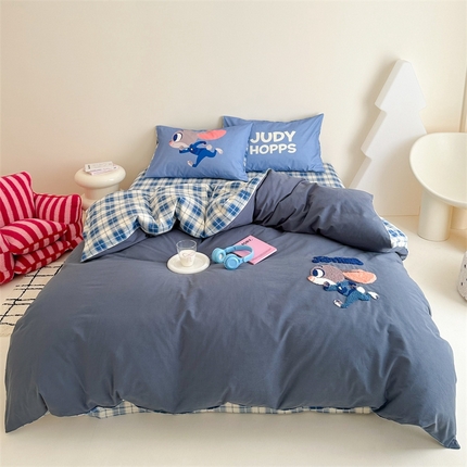 珺柔家纺 2024新款数码印花全棉磨毛毛巾绣四件套 兔子警官