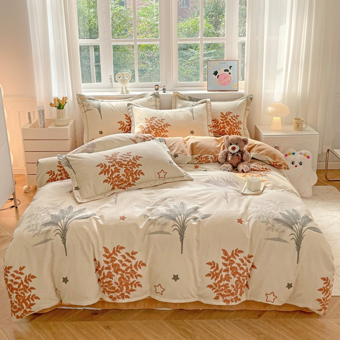 91家纺网 家纺一手货源 找家纺 暖芯优选 2025新款直播爆款加厚全棉磨毛四件套喷气印花纯棉（一字绣工艺款）学生三件套10月上新 浅香