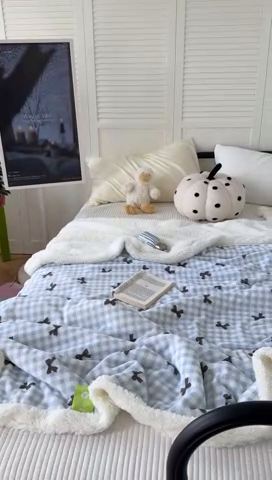 91家纺网 家纺一手货源 找家纺 吉象家纺 2024新款高克重牛奶绒羊羔绒印花毛毯 蝴蝶结