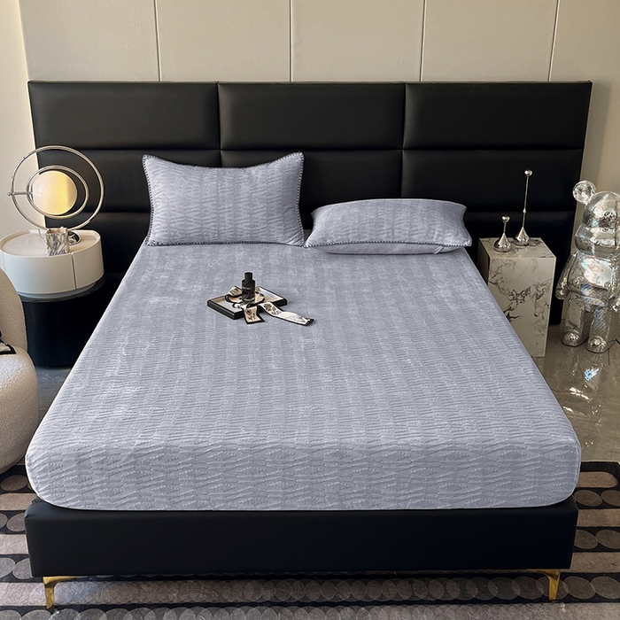 91家纺网 家纺一手货源 找家纺 菡宝 2024新款素色烂花床笠 云梦泽灰