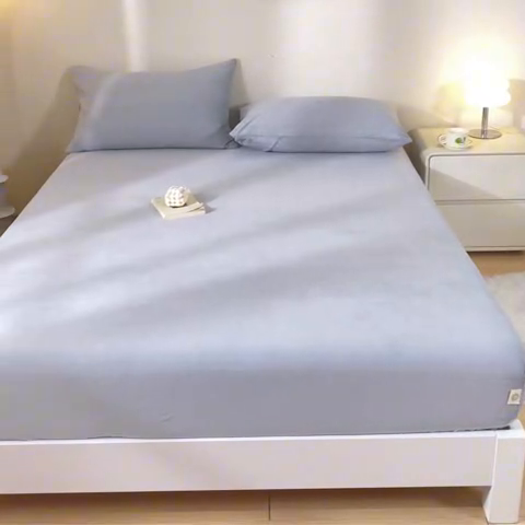 91家纺网 家纺一手货源 找家纺 鑫钰 2024秋冬新款加厚牛奶绒简约纯色床笠 浅灰