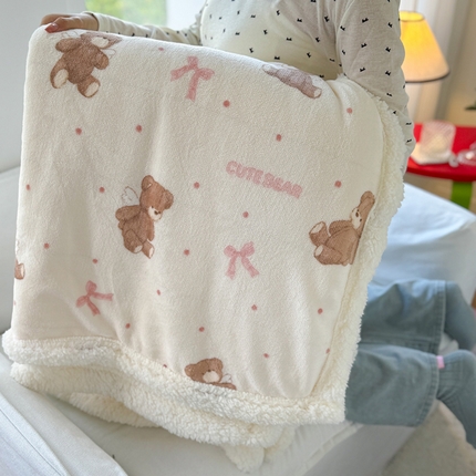 91家纺网 家纺一手货源 找家纺 吉象家纺 2024新款高克重牛奶绒羊羔绒印花毛毯 幸运熊