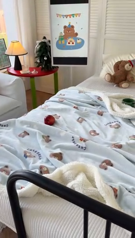 91家纺网 家纺一手货源 找家纺 吉象家纺 2024新款高克重牛奶绒羊羔绒印花毛毯 领带熊