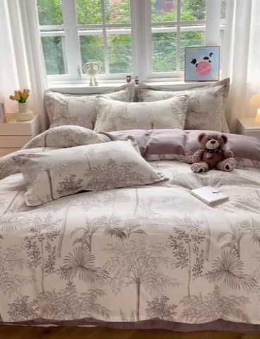 91家纺网 家纺一手货源 找家纺 暖芯优选 2025新款直播爆款加厚全棉磨毛四件套喷气印花纯棉（一字绣工艺款）学生三件套10月上新 若影