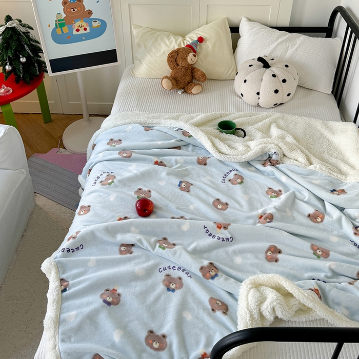 91家纺网 家纺一手货源 找家纺 吉象家纺 2024新款高克重牛奶绒羊羔绒印花毛毯 领带熊