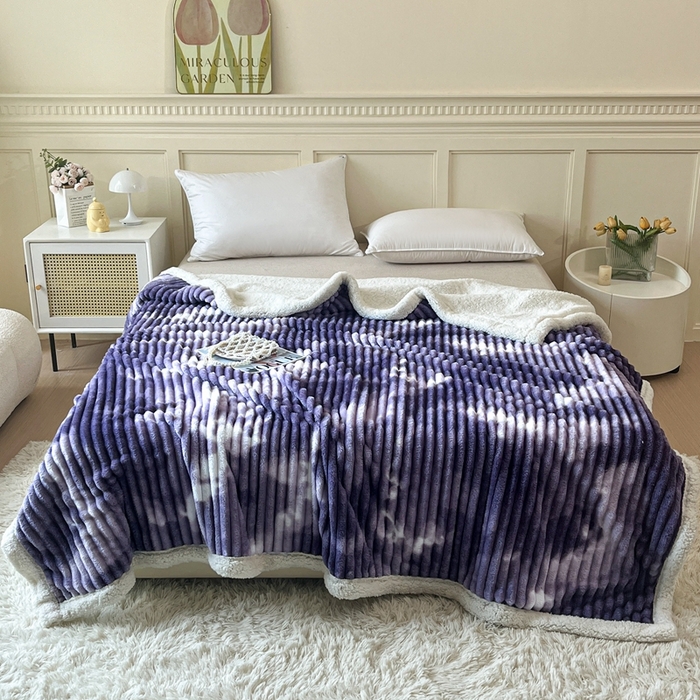 91家纺网 家纺一手货源 找家纺 璐维斯家纺 2025款双层加厚毛毯羊羔绒牛奶绒保暖毯子盖毯午睡法莱绒多功能毯子跨境外贸直播电商专供礼品绒毯 葡萄紫