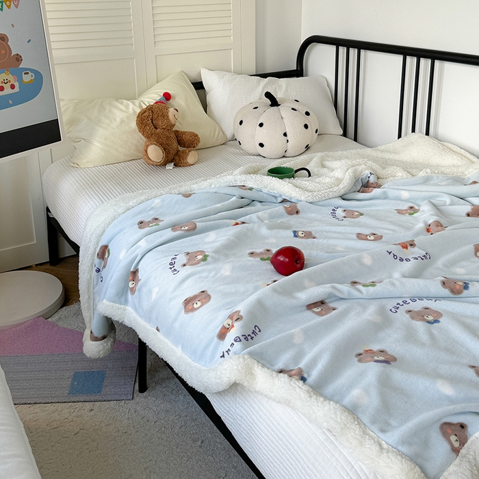 91家纺网 家纺一手货源 找家纺 吉象家纺 2024新款高克重牛奶绒羊羔绒印花毛毯 领带熊