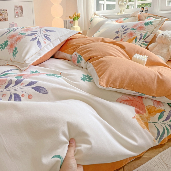 91家纺网 家纺一手货源 找家纺 暖芯优选 2025新款直播爆款加厚全棉磨毛四件套喷气印花纯棉（一字绣工艺款）学生三件套10月上新 金秋