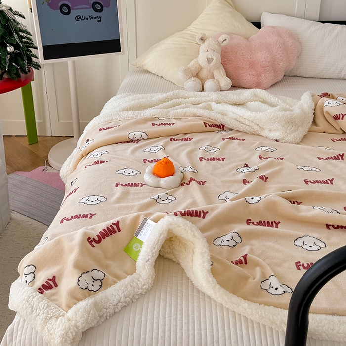 91家纺网 家纺一手货源 找家纺 吉象家纺 2024新款高克重牛奶绒羊羔绒印花毛毯 乐趣狗