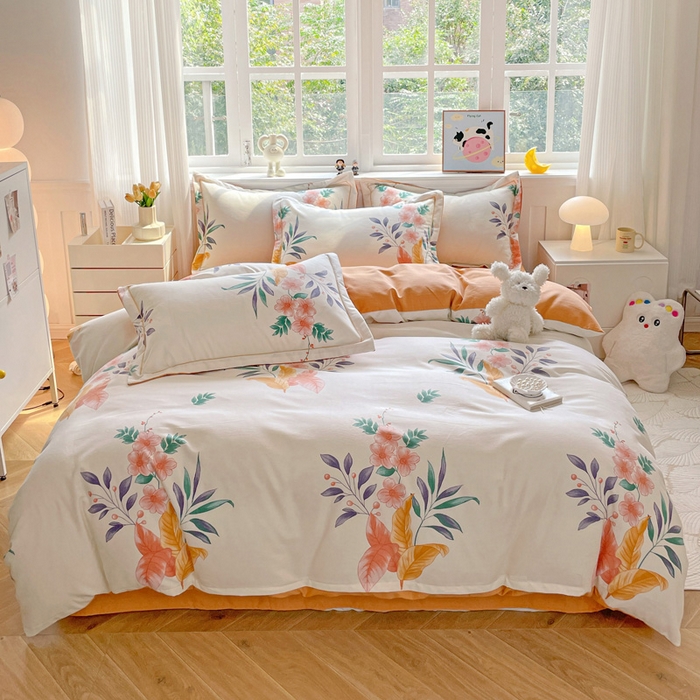 91家纺网 家纺一手货源 找家纺 暖芯优选 2025新款直播爆款加厚全棉磨毛四件套喷气印花纯棉（一字绣工艺款）学生三件套10月上新 金秋