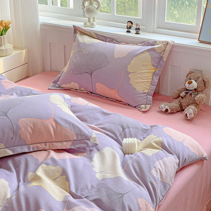 91家纺网 家纺一手货源 找家纺 暖芯优选 2025新款直播爆款加厚全棉磨毛四件套喷气印花纯棉（一字绣工艺款）学生三件套10月上新 秋叶