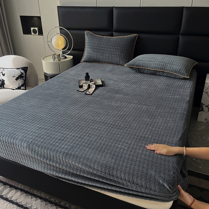 菡宝 2024新款素色烂花床笠 菱形深灰