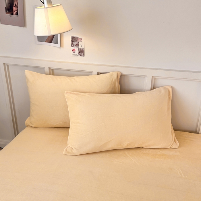 91家纺网 家纺一手货源 找家纺 简宜家居（朝初家纺） 2025新款200克牛奶绒A版床笠 淡雅黄