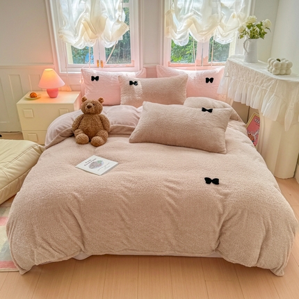 91家纺网 家纺一手货源 找家纺 锦禾穗 2024新款泰迪绒牛奶绒四件套 咖色