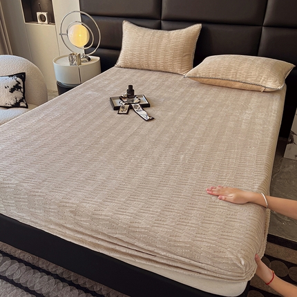 菡宝 2024新款素色烂花床笠 云梦泽卡其