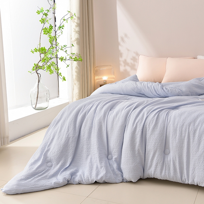 91家纺网 家纺一手货源 找家纺 富威堡家纺 2025新款A类泡泡纱新疆棉花被 淡银