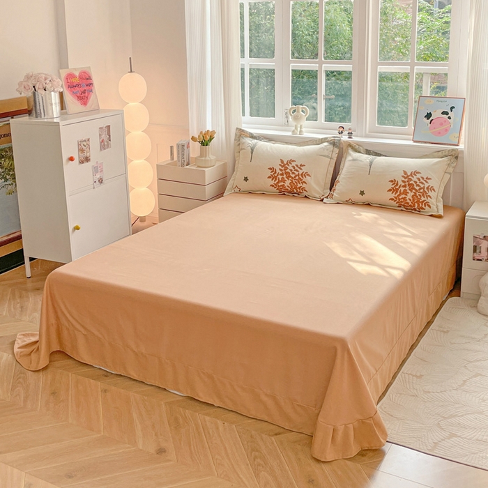 91家纺网 家纺一手货源 找家纺 暖芯优选 2025新款直播爆款加厚全棉磨毛四件套喷气印花纯棉（一字绣工艺款）学生三件套10月上新 浅香