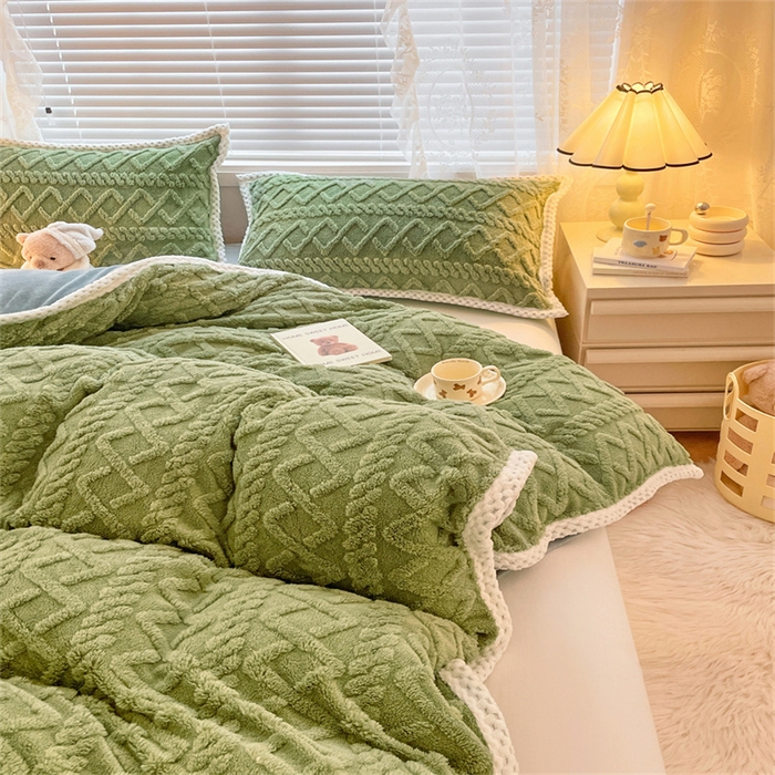 91家纺网 家纺一手货源 找家纺 梦舒羽 2025新款220克塔芙绒被套两用牛奶绒毛毯 茶绿色
