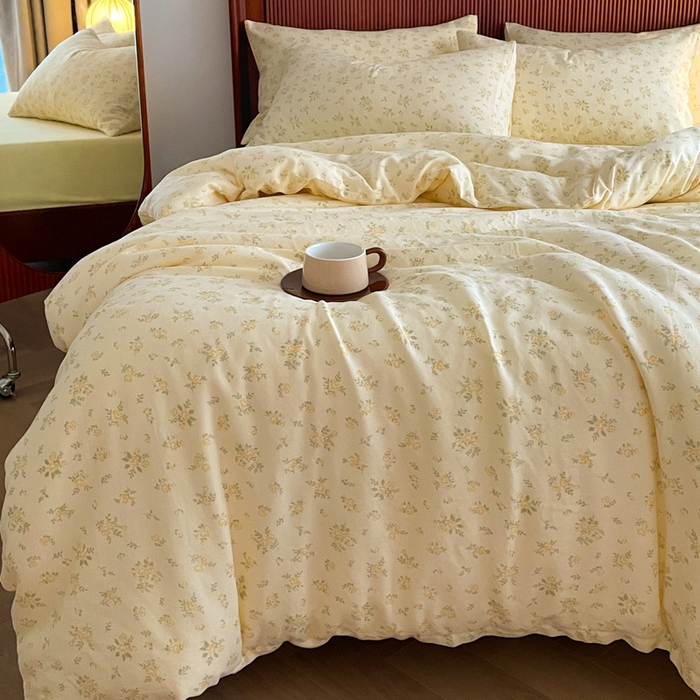 91家纺网 家纺一手货源 找家纺 一比一家纺 2025新款全棉母婴级抗菌有氧全棉双层纱亲肤全棉小清新印花三件套四件套 小晴天