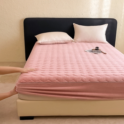 良品汇馆 2024【加厚夹棉牛奶绒床笠】日式无印牛奶绒夹棉床笠良品秋冬保暖床罩纯色加厚床垫透气防滑 粉色