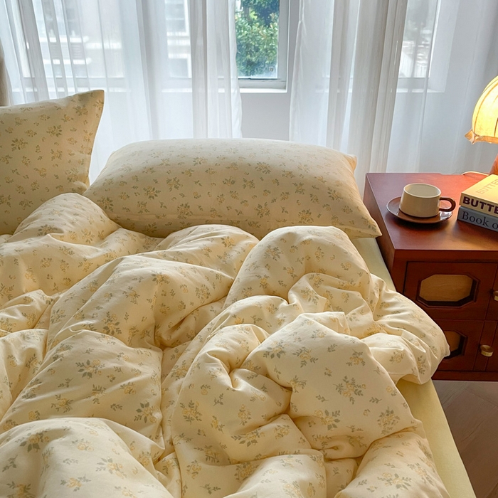 91家纺网 家纺一手货源 找家纺 一比一家纺 2025新款全棉母婴级抗菌有氧全棉双层纱亲肤全棉小清新印花三件套四件套 小晴天