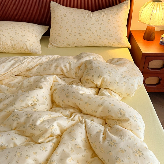 91家纺网 家纺一手货源 找家纺 一比一家纺 2025新款全棉母婴级抗菌有氧全棉双层纱亲肤全棉小清新印花三件套四件套 小晴天