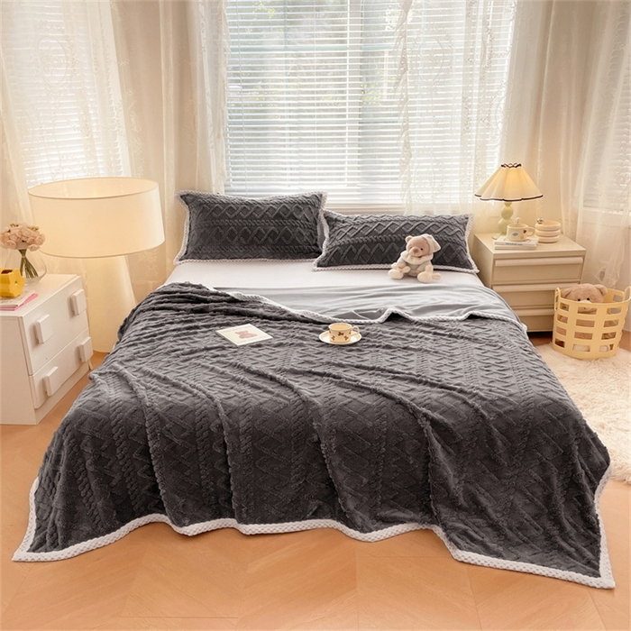 91家纺网 家纺一手货源 找家纺 梦舒羽 2025新款220克塔芙绒被套两用牛奶绒毛毯 至尊灰