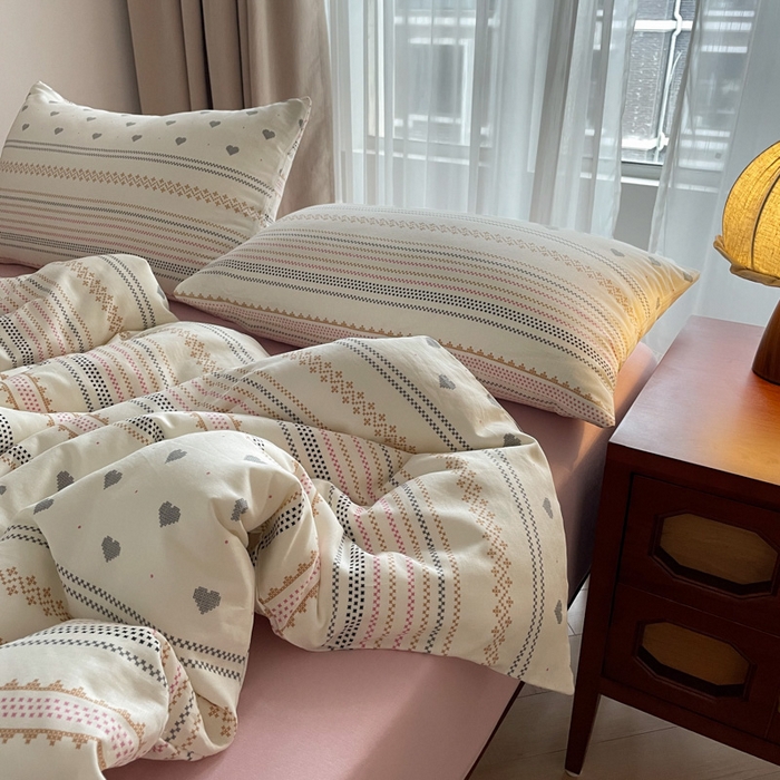 91家纺网 家纺一手货源 找家纺 一比一家纺 2025新款全棉母婴级抗菌有氧全棉双层纱亲肤全棉小清新印花三件套四件套 再别康桥