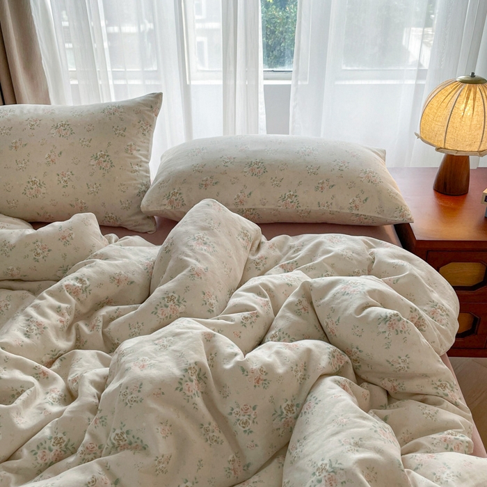 91家纺网 家纺一手货源 找家纺 一比一家纺 2025新款全棉母婴级抗菌有氧全棉双层纱亲肤全棉小清新印花三件套四件套 松子小姐